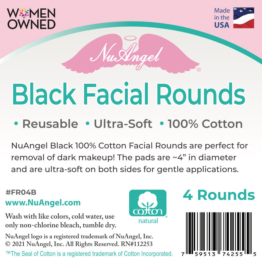 Reusable 100% Cotton Black Facial Rounds - 4 count